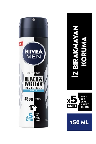 Nivea Men Erkek Sprey Deodorant Black&white Invisible Fresh 150ml,48 Saat Anti-perspirant Koruma - Resim 2