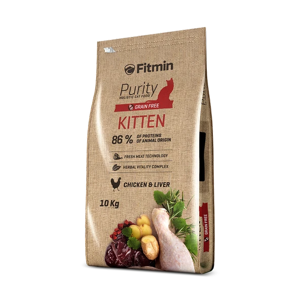Fitmin Purity Kitten Tavuk ve Ciğerli Tahılsız Yavru Kedi Maması 10 Kg ürün görseli 1