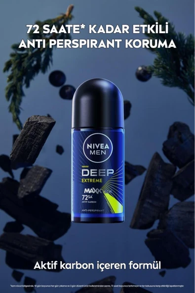 NIVEA Men Erkek Roll-on Deodorant Deep Extreme 50ml, 72 Saat Anti-perspirant Ter Koruma, Yeni Enerji ürün görseli 1