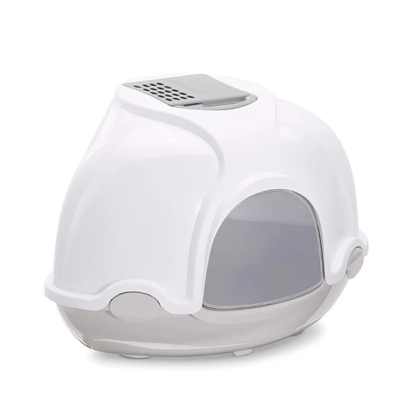 Imac Gınger Kapalı Köşe Kedi Tuvaleti Gri Beyaz 52x52x44,5 Cm ürün görseli 1