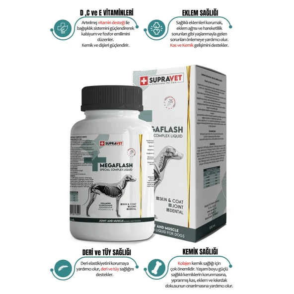 Supravet Köpekler için Eklem ve Kas Geliştirici Likit Megaflash +XXL Special Complex Liquid 500 ml - Resim 2