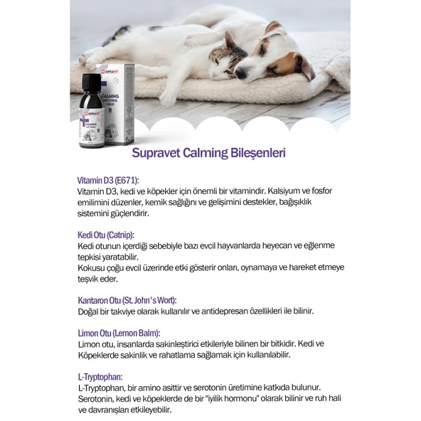 Supravet Calming Anti Stress Kedi ve Köpekler İçin Sıvı Sakinleştirici Damla 100 ml - Resim 3