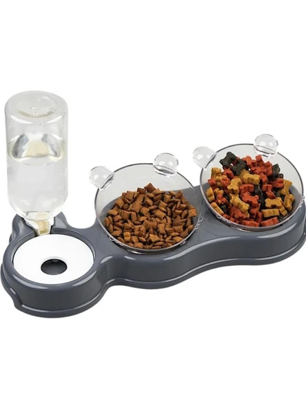 Glipet Kedi Köpek Çift Hazneli 3'Lü Beslenme Mama ve Su Kabı 500 ml 36x21x16 Cm - Resim 3