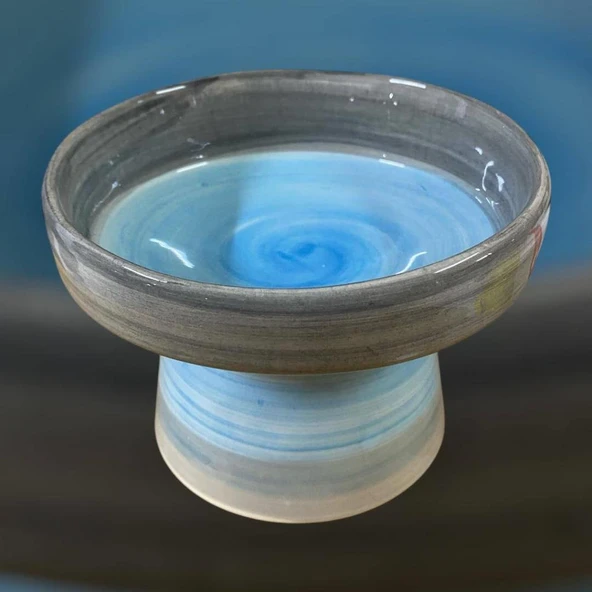 Pet Pretty Fırça İzli Su Mama Kabı Mavi Gri Desenli ürün görseli 1