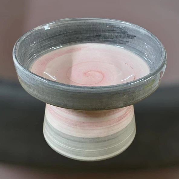 Pet Pretty Fırça İzli Su Mama Kabı Pembe Gri Desenli ürün görseli 1