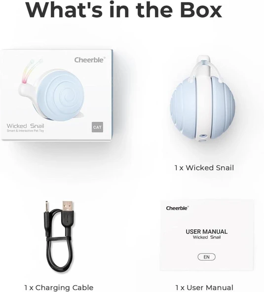 Cheerble Şarjlı Akıllı İneraktif Kedi Salyangoz Oyuncağı Mavi 7X5X5,8 Cm - Resim 7