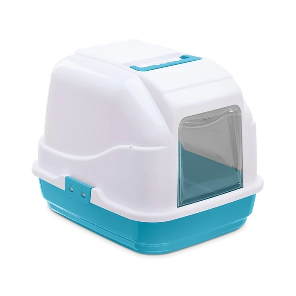 Imac My Cat Kapalı Kedi Tuvaleti Mavi Beyaz 50x40x40 Cm ürün görseli 1