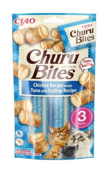 Ciao Churu Bites Tavuk Sargılı Deniz Taraklı ve Ton Balıklı Kedi Ödül Maması 3x10 Gr ürün görseli 1