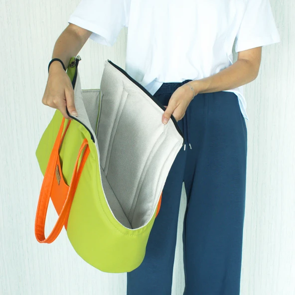 Lepus Sling Bag Kedi Köpek Omuz Taşıma Çantası Yeşil Turuncu 20X49X30 Cm - Resim 2