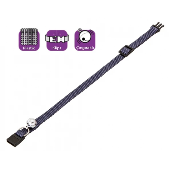 Karlıe Kedi Boyun Tasması Çıngıraklı Koyu Mavi 30 Cm ürün görseli 1