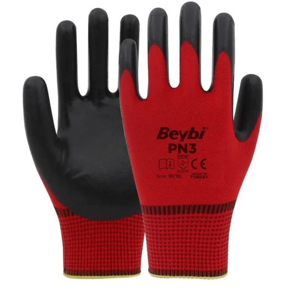 Beybi PN3 Nitril Kırmızı İş Eldiveni No:9 - Resim 2