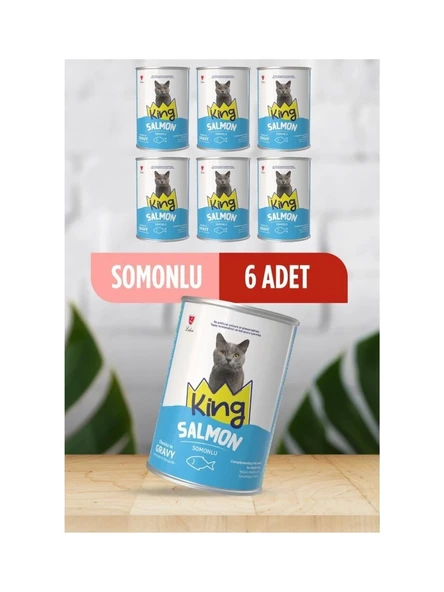 King Sos Içerisinde Et Parçacıklı Somonlu Kedi Konservesi 400 Gr 6 Adet ürün görseli 1