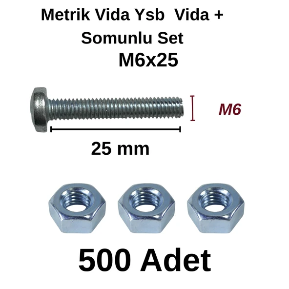 TUĞRA HIRDAVAT M6x25mm Metrik Vida Ysb - Somunlu 500'lü Takım - Resim 3