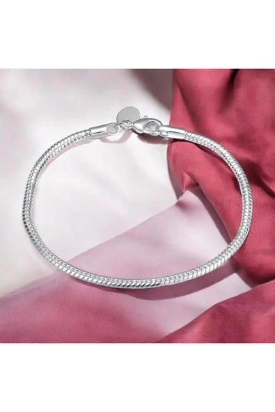 925 Ayar Kadın Erkek Unisex Gümüş Yılan Bileklik Hediyelik - Resim 7