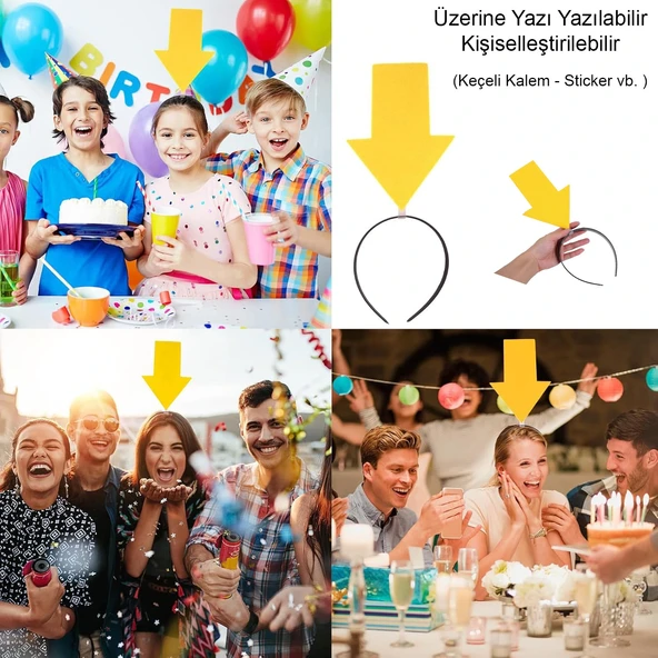 Kişiselleştirilebilir Ok Taç - Üzerine Yazı Yazılabilen Parti Tacı Sarı Renk ürün görseli 1