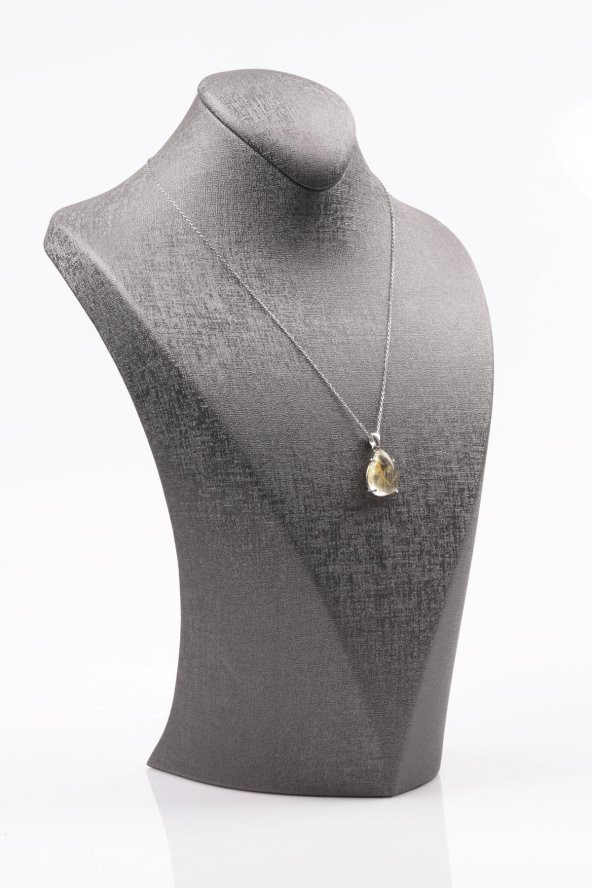 Golden Rutilli Kuvars Doğal Taş 925 Ayar Gümüş Kolye - 3