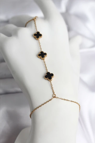 316L Çelik Gold Renk Siyah Yonca Model Kadın Şahmeran - TJ-SN736 ürün görseli 1