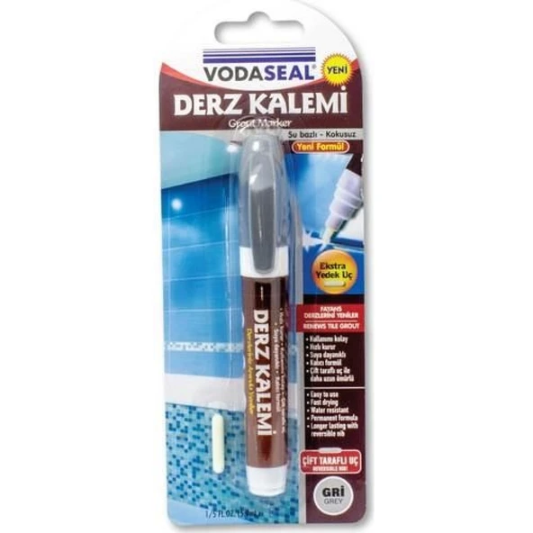 Vodaseal Çift Uçlu Su Bazlı Kokusuz Kalıcı Derz Kalemi Gri - Resim 4