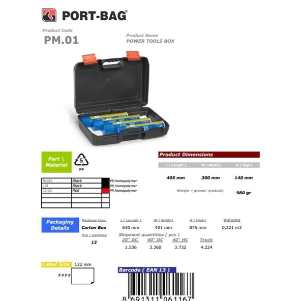 PortBag PM01 Matkap Çantası - Resim 3