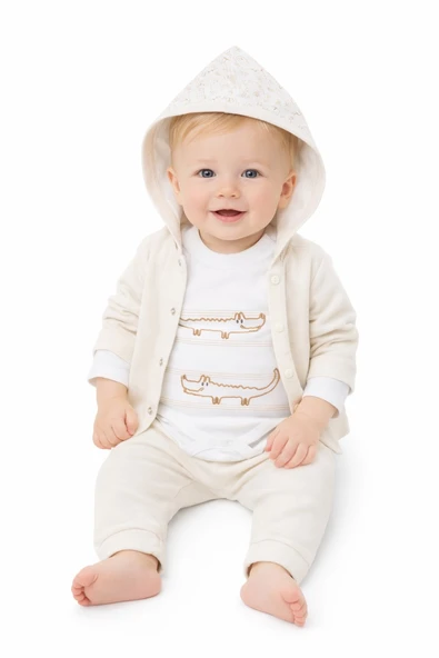 Önü Çıtçıtlı Hırkalı Erkek Bebek Takım 3lü Set - Resim 3