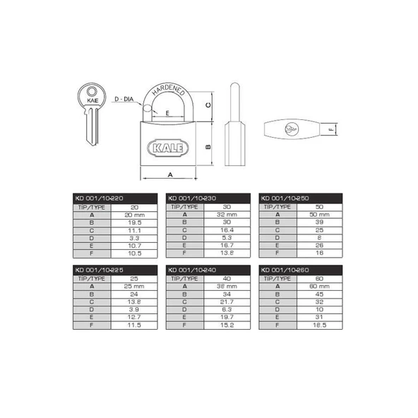 Kale 63 mm Sarı Pirinç Asma Kilit KD-001/10-260 - Resim 2