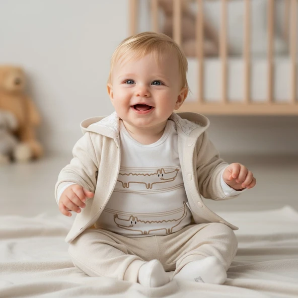 Önü Çıtçıtlı Hırkalı Erkek Bebek Takım 3lü Set ürün görseli 1