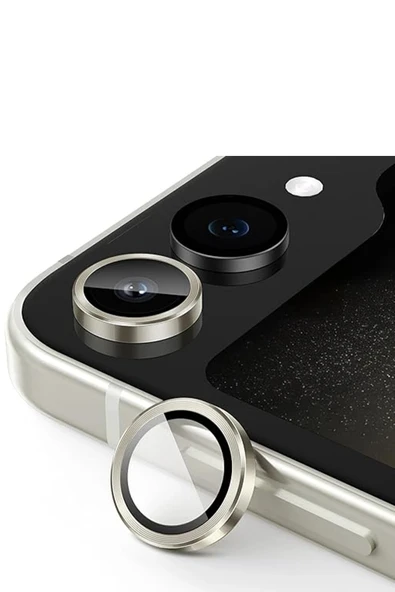 HarmonyAura Samsung Galaxy Z Flip 5 Valdez Metal Kamera Lens - Krem ürün görseli 1