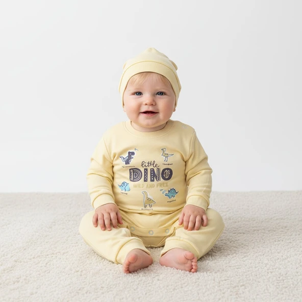 Şapkalı Dino Erkek Bebek Tulum - Resim 3
