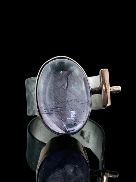 Doğal Ametist Taş Özel Tasarım Otantik 925 Gümüş Yüzük - 3