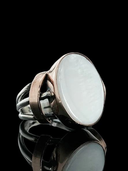 Doğal Sedef Taşlı Özel Üretim 925 Gümüş Yüzük - Resim 3