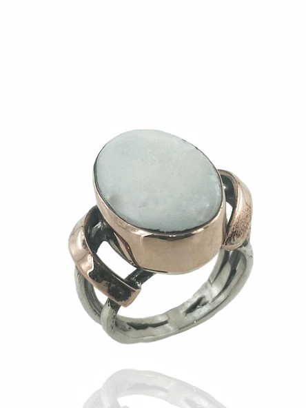 Doğal Sedef Taşlı Özel Üretim 925 Gümüş Yüzük - Resim 2