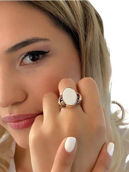 Doğal Sedef Taşlı Özel Üretim 925 Gümüş Yüzük ürün görseli