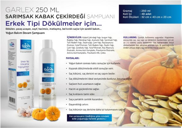 Garlex Sarımsak & Kabak Çekirdeği Yağı Şampuanı 250 ml (ERKEK) - 2