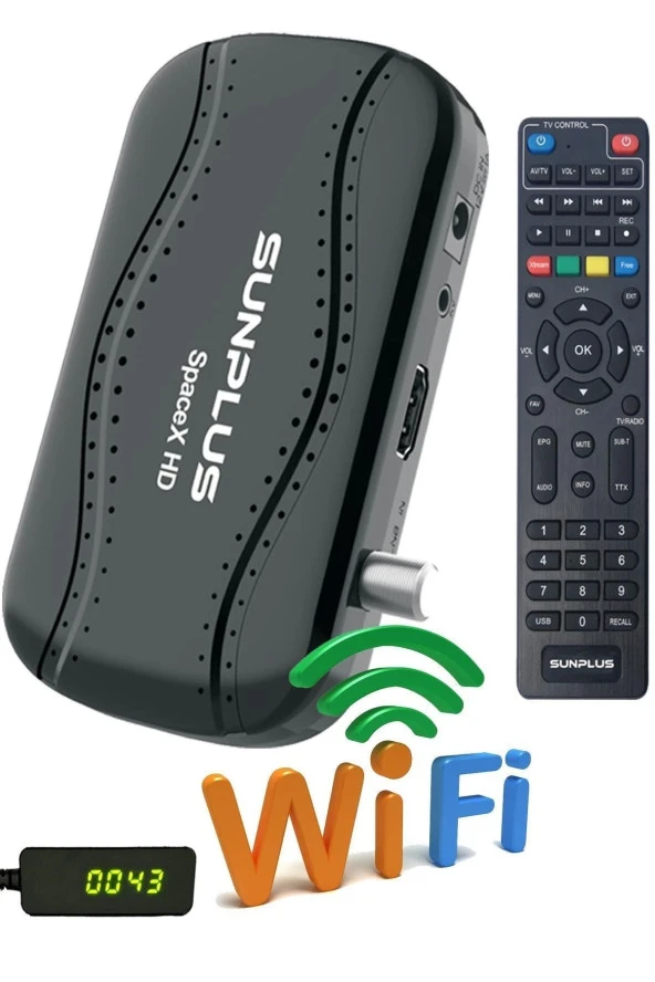 SUNPLUS SPACEX HD 1080P FULL HD UYDU ALICISI ÇANAKSIZ TV İZLEME DAHİLİ WİFİLİ UYDU ALICISI 