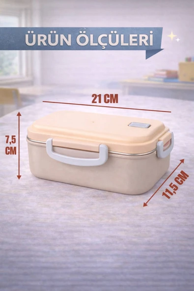 Bej Benmarili Paslanmaz Çelik Yemek Kabı 2 Bölmeli Beslenme Kabı Saklama Kabı Lunch Box - Resim 6