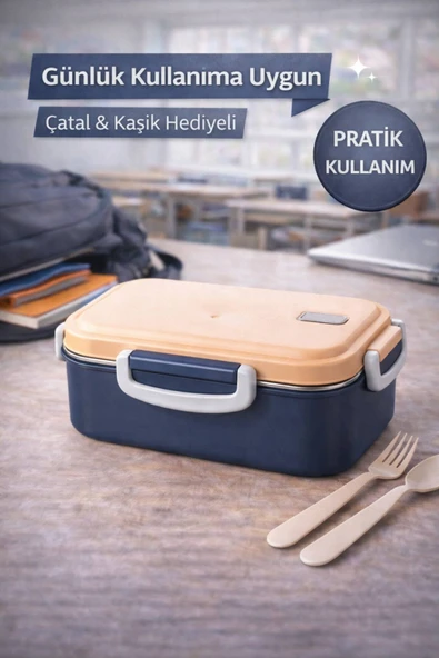 Lacivert Benmarili Paslanmaz Çelik Yemek Kabı 2 Bölmeli Beslenme Kabı Saklama Kabı Lunch Box - Resim 4