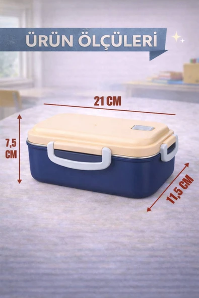 Lacivert Benmarili Paslanmaz Çelik Yemek Kabı 2 Bölmeli Beslenme Kabı Saklama Kabı Lunch Box - Resim 5