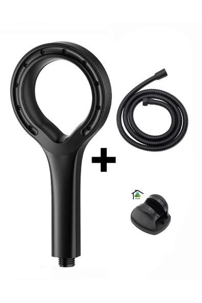 mintev Siyah Süpernova Modern Duş Seti Siyah Hortum Ve Mafsal ürün görseli 1