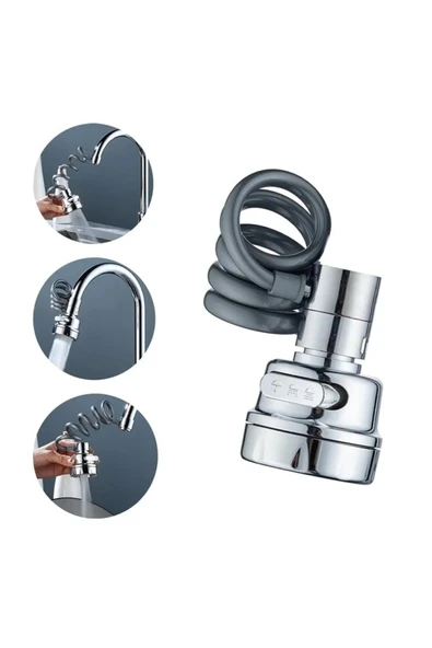 mintev Spiral Hortumlu 3 Fonksiyonlu Tasarruflu Musluk Ucu ürün görseli 1