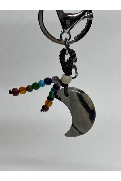 gemsartdeco GRİ JASPER DOĞALTAŞ ANAHTARLIK CHARM HİLAL