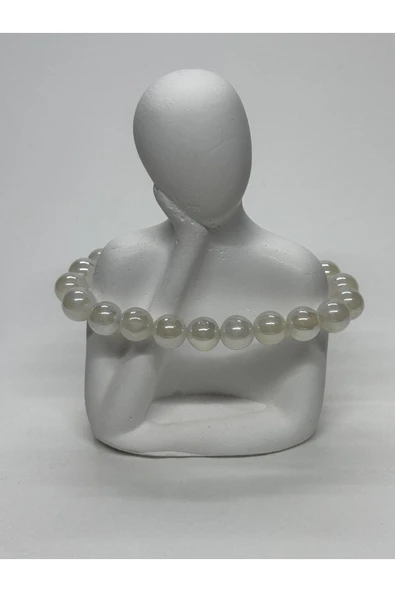 gemsartdeco BEYAZ AYNALI AKİK DOĞALTAŞ BİLEKLİK