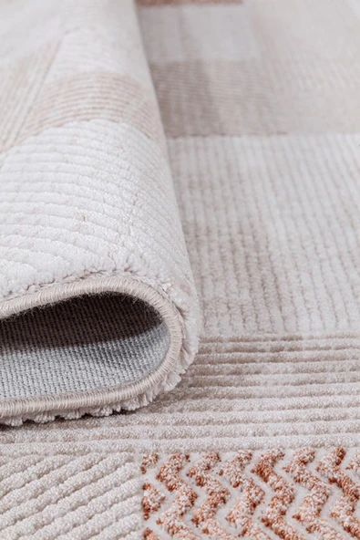 İpek Halı Saklıköy 3111a BejKiremit Yumuşak Dokulu Tok Dokuma Modern Salon, Mutfak, Oturma, Çocuk Odası Halısı - Resim 2