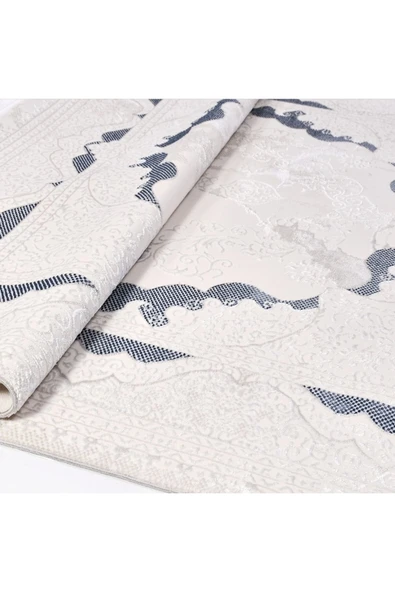 İpek Halı Sihir 17351 Beyaz Mavi Modern Salon Halısı - Resim 8