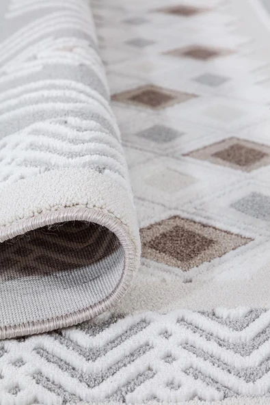 Home Dalida 3214A Yumuşak Dokulu İskandinav Desenli Gri Krem Salon, Mutfak, Oturma, Çocuk Oda Halısı - Resim 2