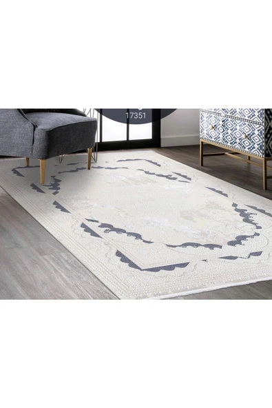 İpek Halı Sihir 17351 Beyaz Mavi Modern Salon Halısı - Resim 6