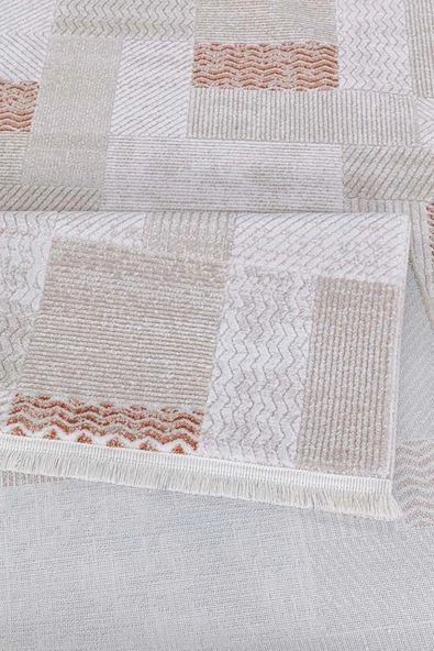 İpek Halı Saklıköy 3111a BejKiremit Yumuşak Dokulu Tok Dokuma Modern Salon, Mutfak, Oturma, Çocuk Odası Halısı - Resim 4