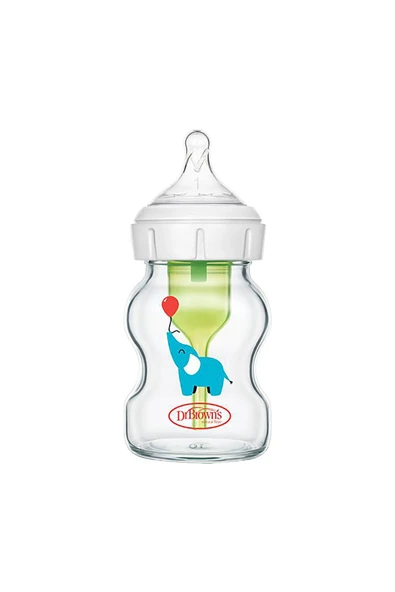 MATMEL DB 51621 Geniş Ağız Anti-Kolik Options+ Desenli Cam Biberon 150 mL , Fil, Tekli paket - Resim 3