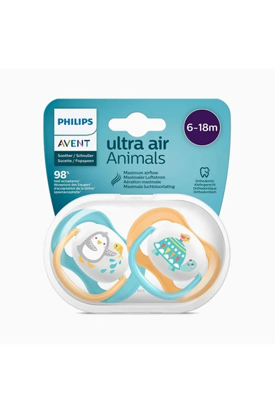 Philips Avent Ultra Air 2'li Emzik 6-18ay Mavi/turuncu ürün görseli 1