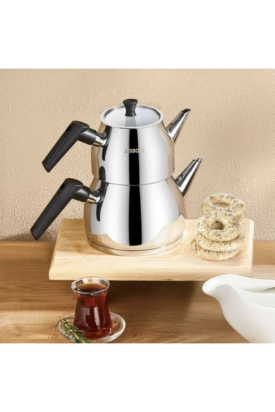 Amboss Copper Çaydanlık Seti - Gri / Siyah - 2 lt + 1 lt ürün görseli 1