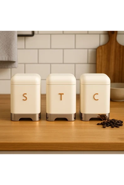 MATMEL 3'lü Galvaniz Kutu Seti - Krem - 1,5 lt ürün görseli 1